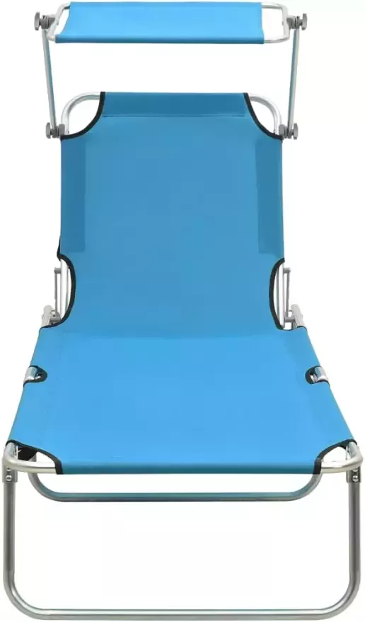 VIDAXL Ligbed met luifel inklapbaar staal turquoise en blauw - Foto 2