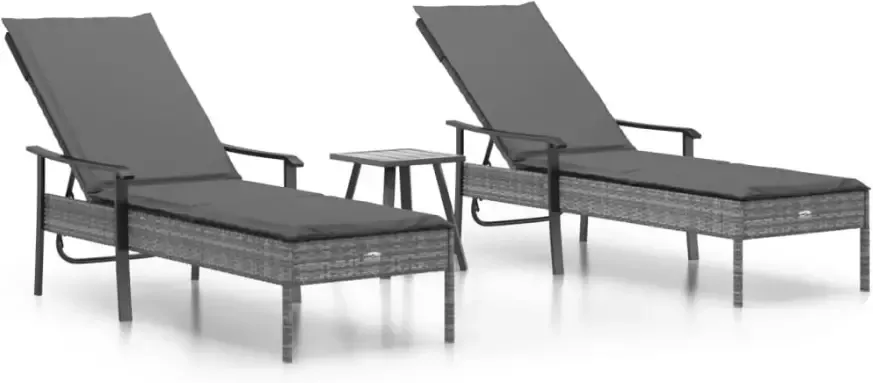 VIDAXL Ligbedden 2 st met tafel en kussens poly rattan grijs - Foto 2