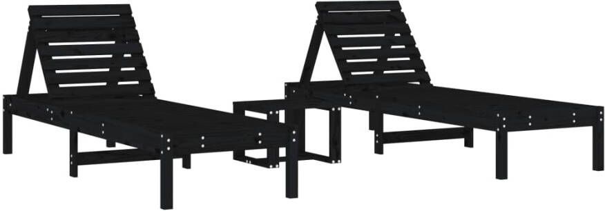 VIDAXL Ligbedden 2 st met tafeltje massief grenenhout zwart - Foto 3