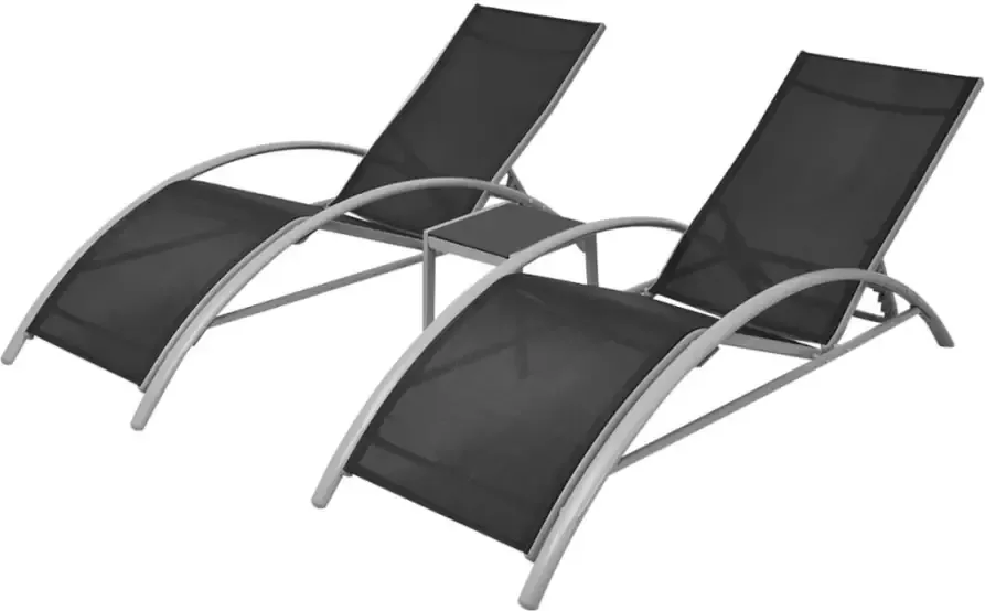 VIDAXL Ligbedden met tafel aluminium zwart - Foto 3