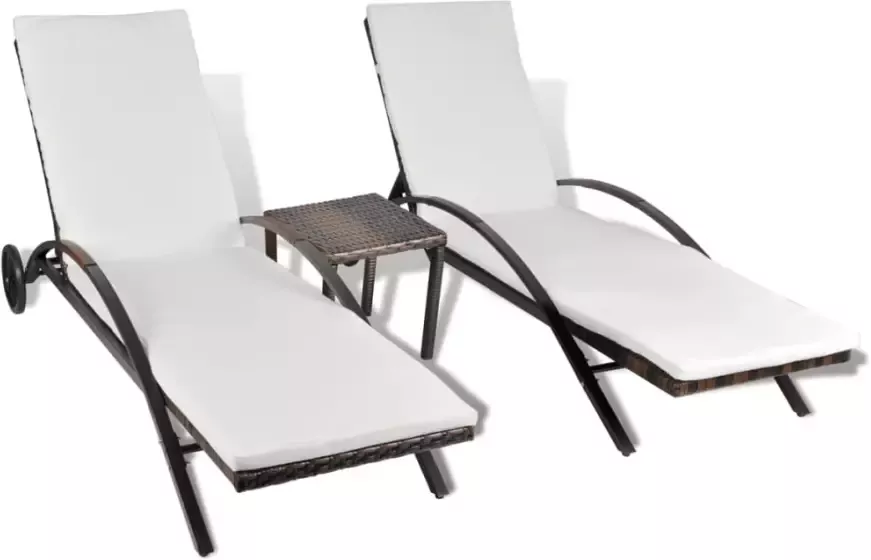 VidaXL Ligbedden met tafel poly rattan bruin - Foto 2