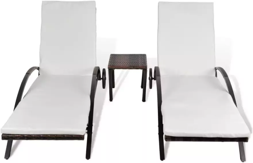VidaXL Ligbedden met tafel poly rattan bruin