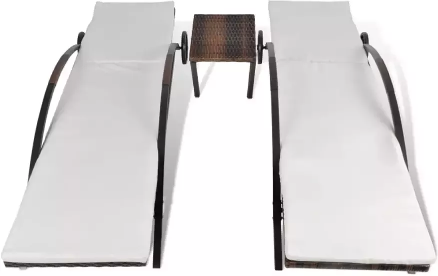 VidaXL Ligbedden met tafel poly rattan bruin - Foto 3