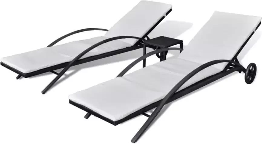 VidaXL Ligbedden met tafel poly rattan zwart - Foto 2