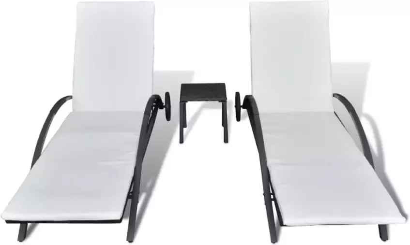 VidaXL Ligbedden met tafel poly rattan zwart