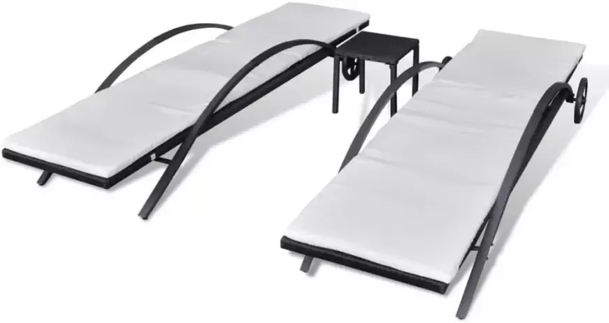 VidaXL Ligbedden met tafel poly rattan zwart - Foto 3