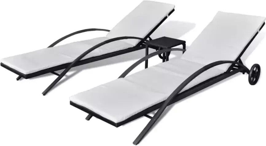 VidaXL Ligbedden met tafel poly rattan zwart - Foto 2