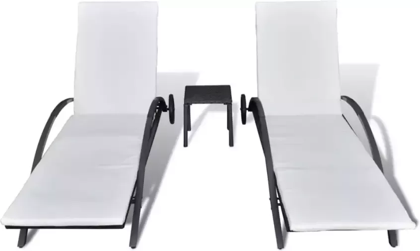 VidaXL Ligbedden met tafel poly rattan zwart
