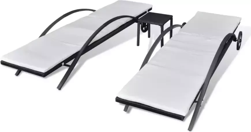 VidaXL Ligbedden met tafel poly rattan zwart - Foto 3