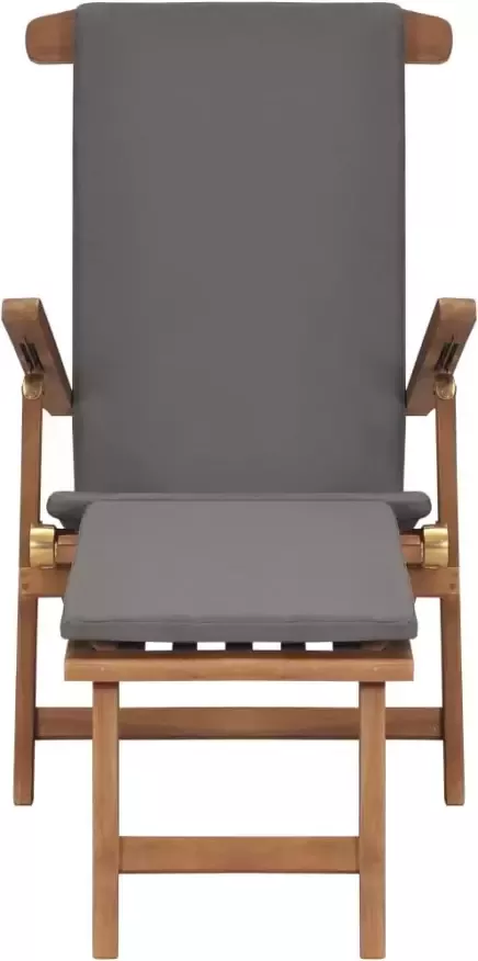 VIDAXL Ligstoel met kussen massief teakhout donkergrijs - Foto 3