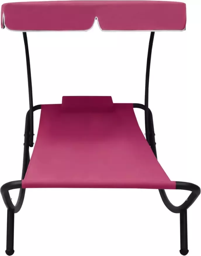 VIDAXL Loungebed met luifel en kussen roze - Foto 2