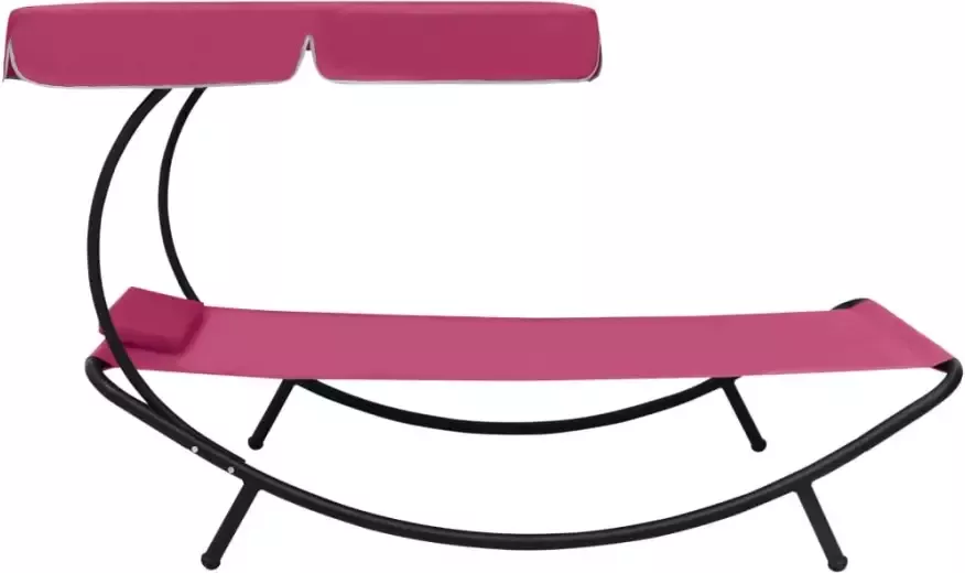 VIDAXL Loungebed met luifel en kussen roze - Foto 3