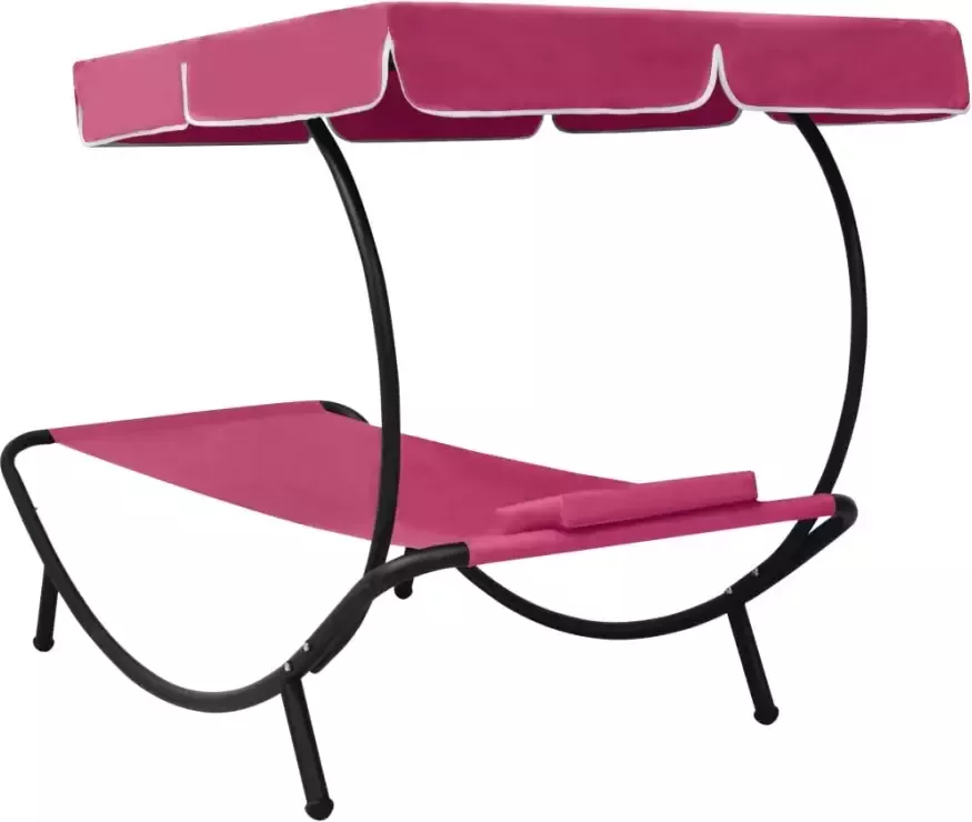 VIDAXL Loungebed met luifel en kussen roze - Foto 1