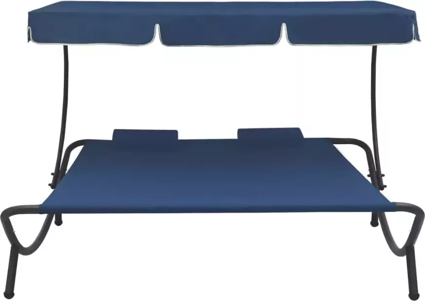VIDAXL Loungebed met luifel en kussens blauw