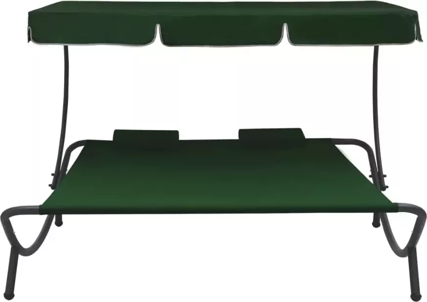 VIDAXL Loungebed met luifel en kussens groen