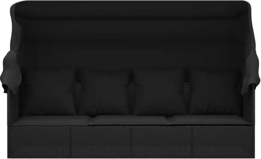 VIDAXL Loungebed met luifel en kussens poly rattan zwart - Foto 2
