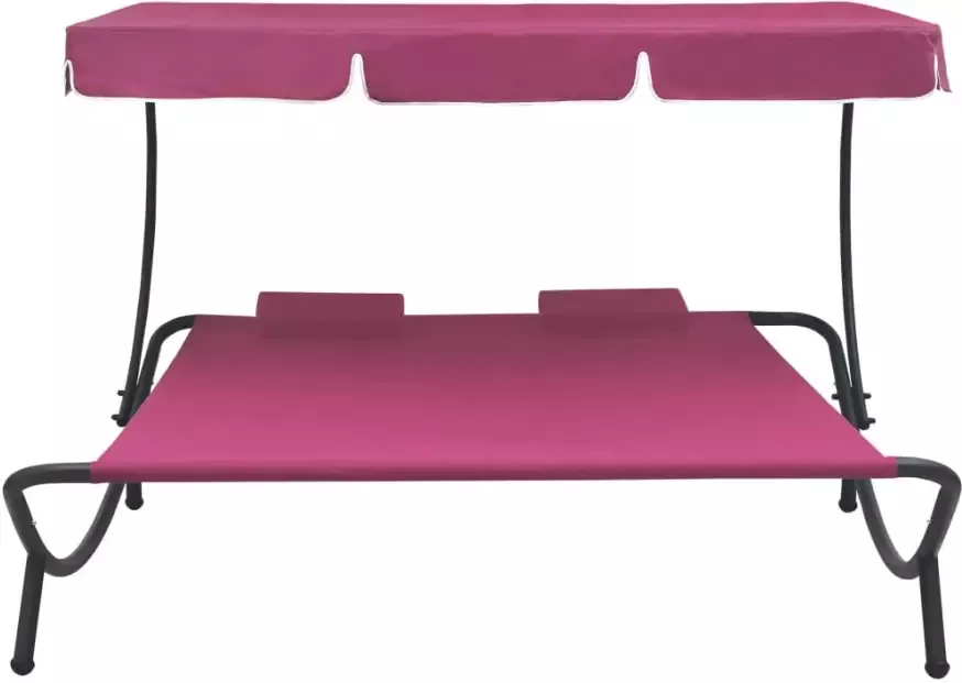 VIDAXL Loungebed met luifel en kussens roze - Foto 1