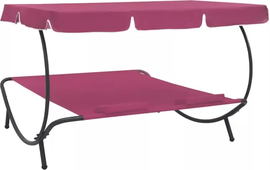 VIDAXL Loungebed met luifel en kussens roze - Foto 2