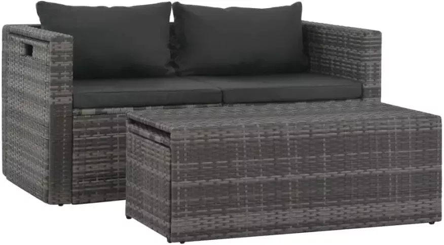 VidaXL Loungeset met kussens 6-delig poly rattan grijs - Foto 2
