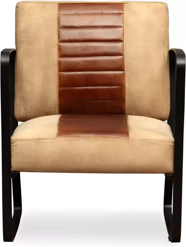 VIDAXL Loungestoel echt geitenleer en canvas bruin - Foto 4