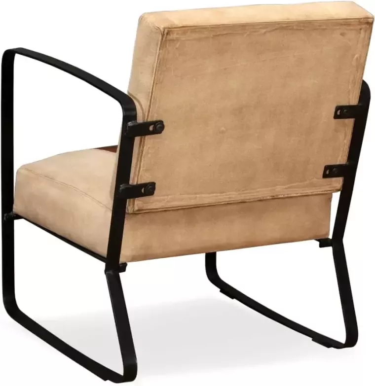 VIDAXL Loungestoel echt geitenleer en canvas bruin - Foto 3
