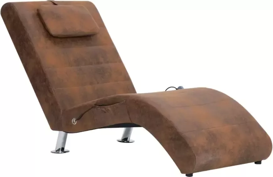 VIDAXL Massage chaise longue met kussen kunstsuède bruin