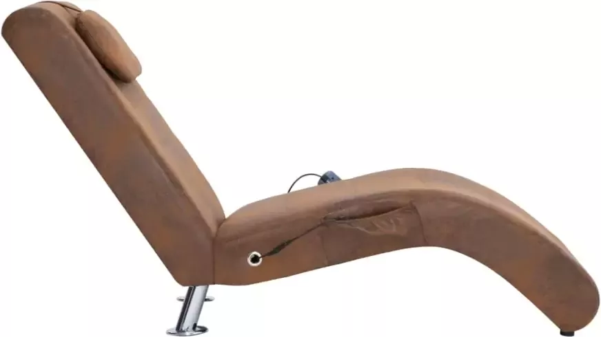 VIDAXL Massage chaise longue met kussen kunstsuède bruin
