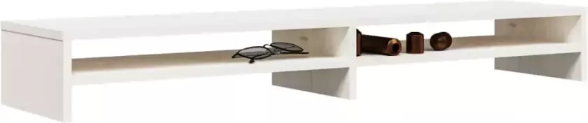 VidaXL -Monitorstandaard-100x24x13-cm-massief-grenenhout-wit - Foto 4