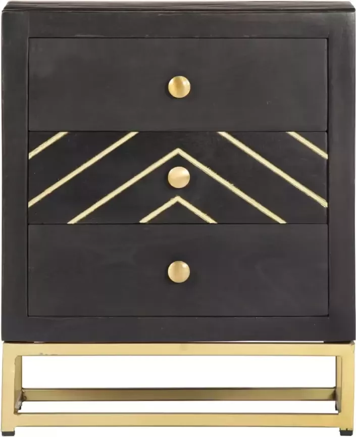 VidaXL -Nachtkastje-40x30x50-cm-massief-mangohout-zwart-en-goudkleurig - Foto 5