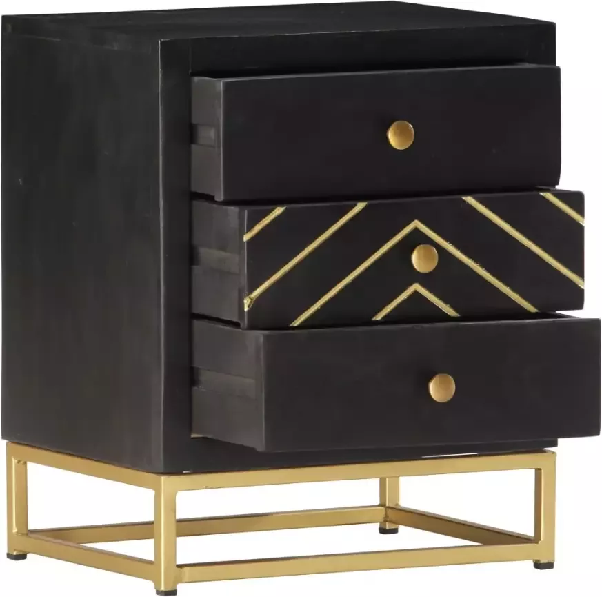 VidaXL -Nachtkastje-40x30x50-cm-massief-mangohout-zwart-en-goudkleurig - Foto 4