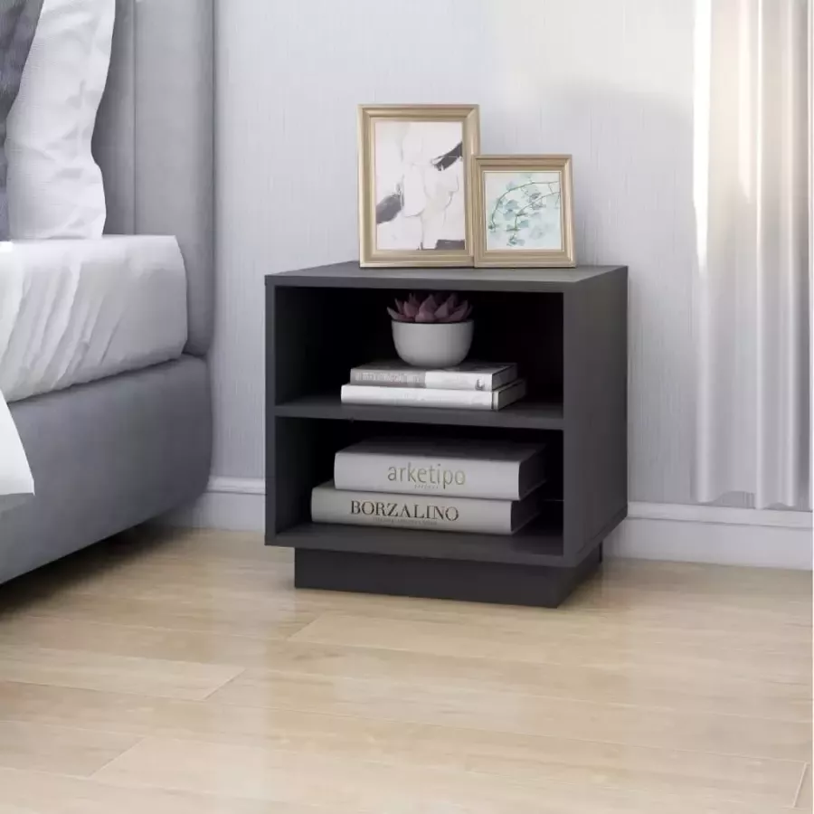 VidaXL -Nachtkastje-40x34x40-cm-massief-grenenhout-grijs - Foto 2