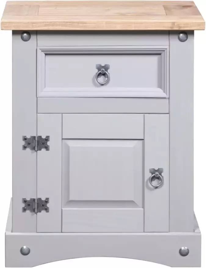 VidaXL -Nachtkastje-53x39x66-cm-Mexicaans-grenenhout-Corona-stijl-grijs - Foto 4