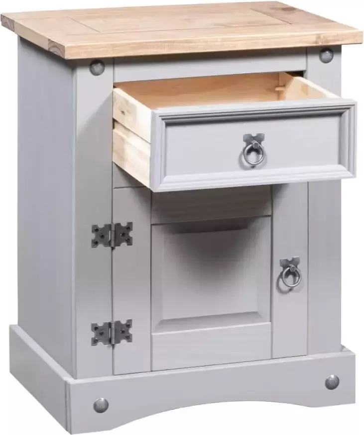 VidaXL -Nachtkastje-53x39x66-cm-Mexicaans-grenenhout-Corona-stijl-grijs - Foto 3