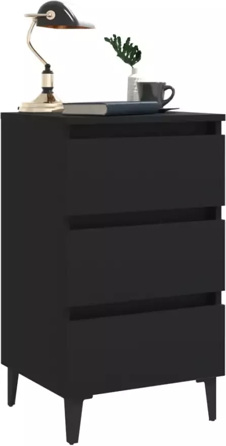 VidaXL Prolenta Premium Nachtkastje met metalen poten 40x35x69 cm zwart - Foto 1