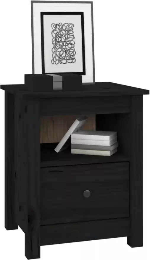 VidaXL -Nachtkastjes-2-st-40x35x49-cm-massief-grenenhout-zwart - Foto 3