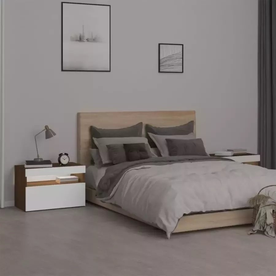 VidaXL -Nachtkastjes-2-st-met-LED-verlichting-60x35x40-cm-bruineiken - Foto 2