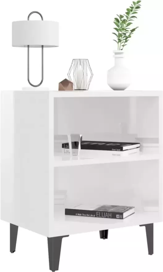 VidaXL -Nachtkastjes-2-st-met-metalen-poten-40x30x50-cm-hoogglans-wit - Foto 2