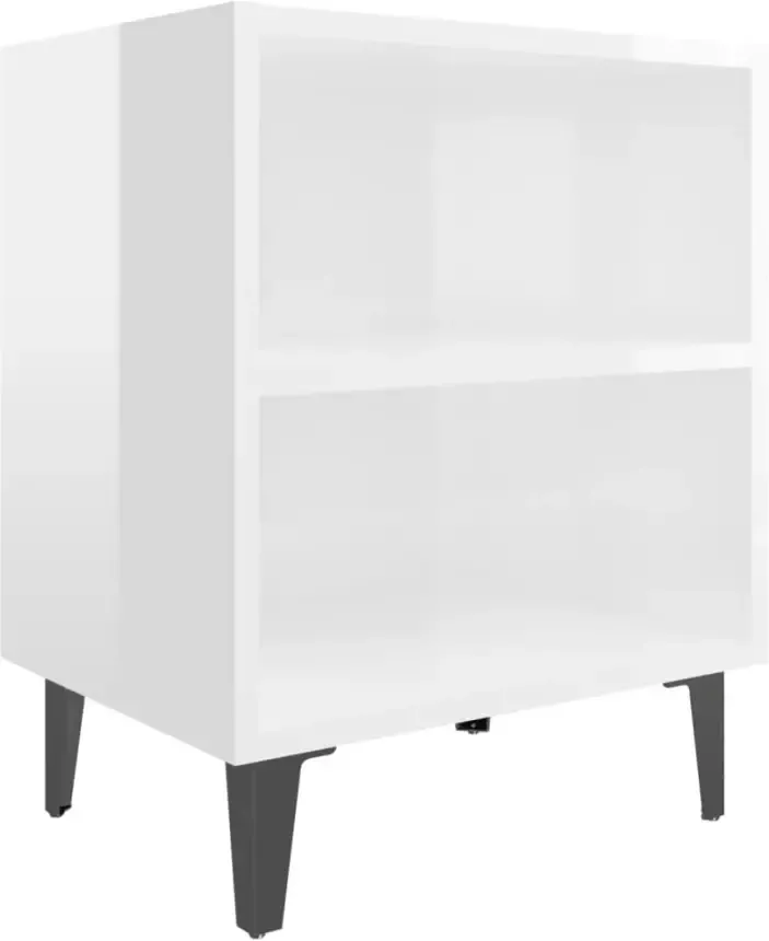 VidaXL -Nachtkastjes-2-st-met-metalen-poten-40x30x50-cm-hoogglans-wit