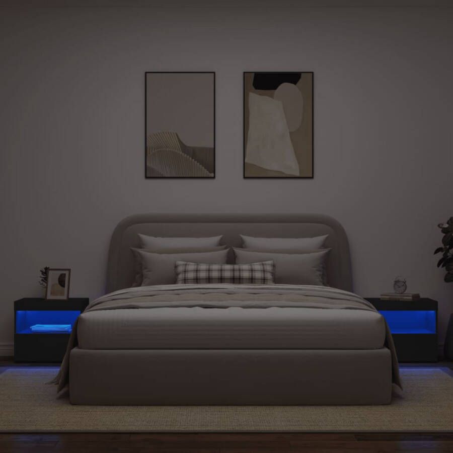 VidaXL -Nachtkastjes-met-LED-verlichting-2-st-50x40x45-cm-zwart