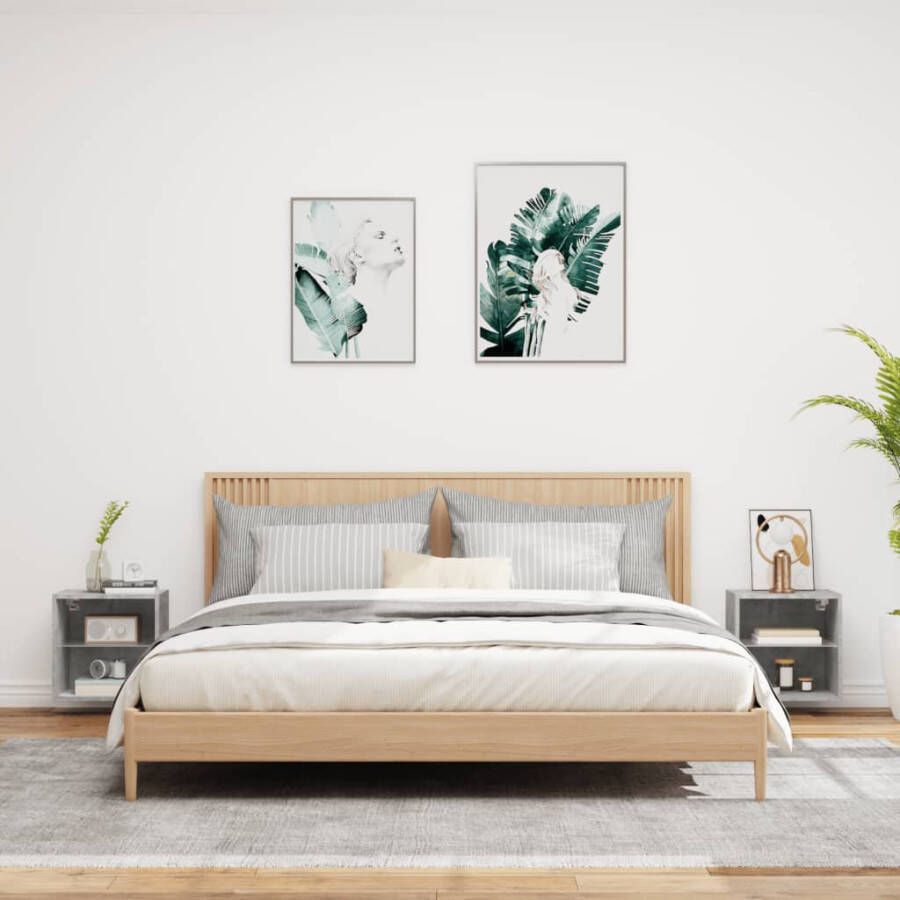 VidaXL Nachtkastjes met LED&apos;s 2 st wandgemonteerd betongrijs - Foto 2