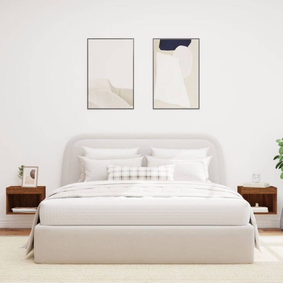 VidaXL Nachtkastjes met LED&apos;s 2 st wandgemonteerd bruin eikenkleur - Foto 2