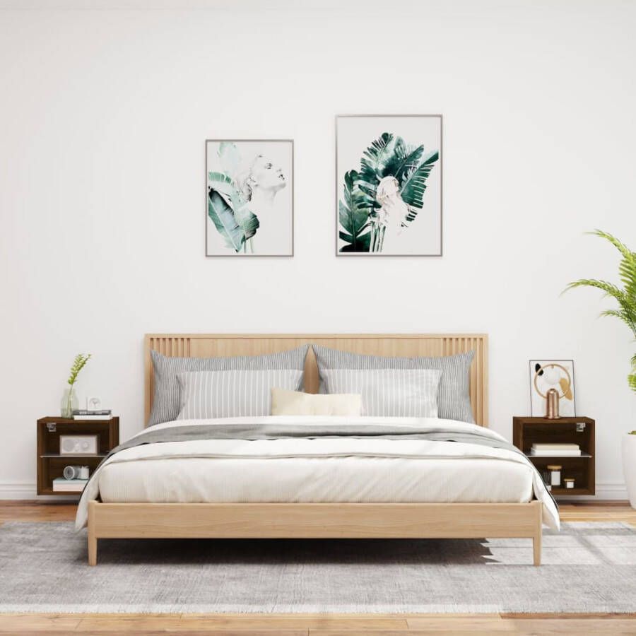 VidaXL Nachtkastjes met LED&apos;s 2 st wandgemonteerd bruin eikenkleur - Foto 2