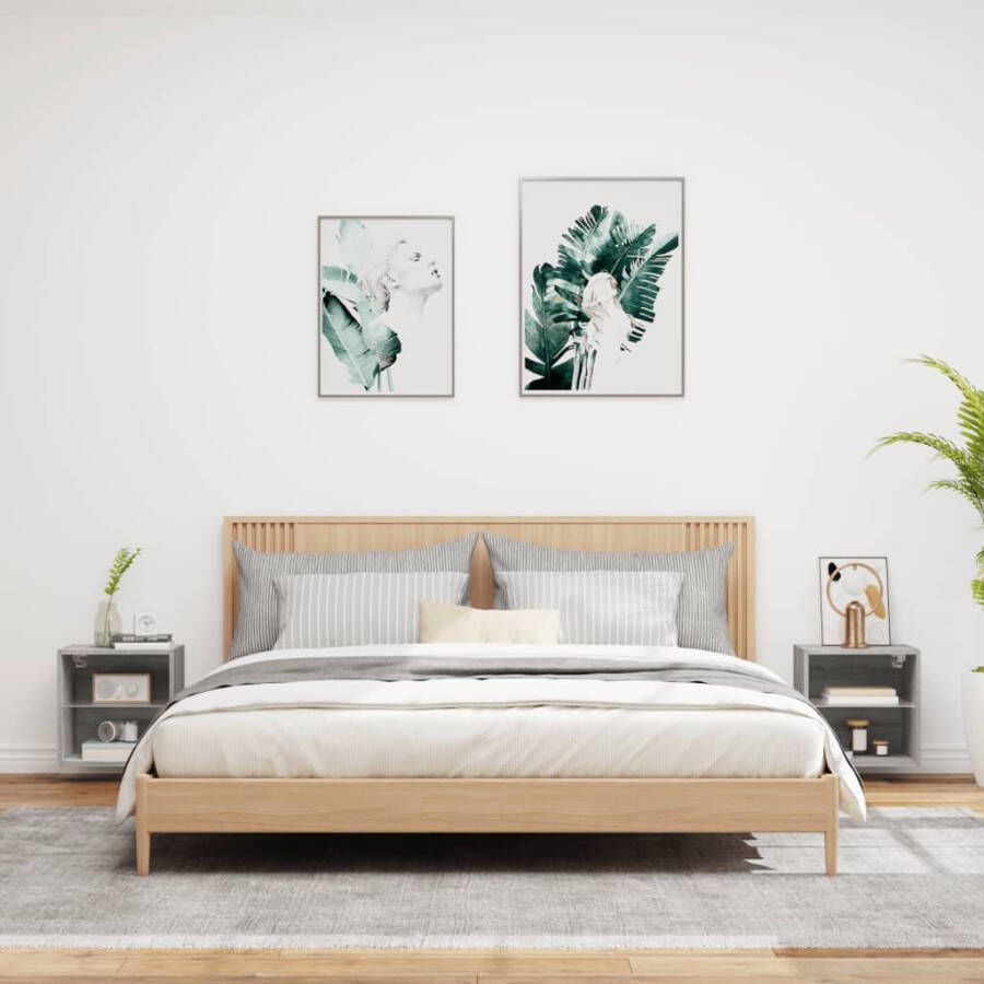 VidaXL Nachtkastjes met LED&apos;s 2 st wandgemonteerd grijs sonoma eiken - Foto 2