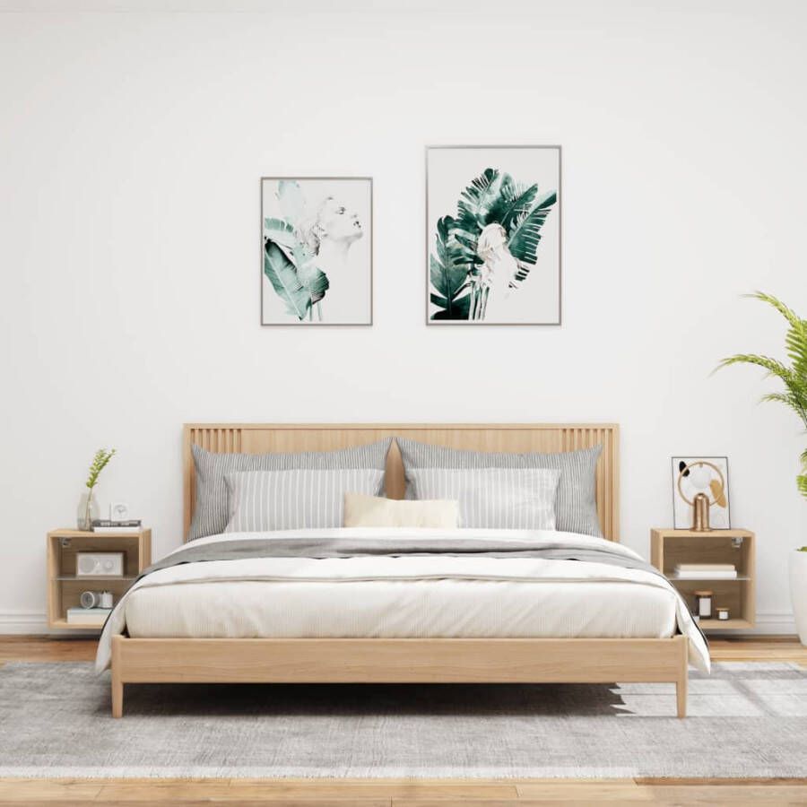 VidaXL Nachtkastjes met LED&apos;s 2 st wandgemonteerd sonoma eikenkleurig - Foto 2