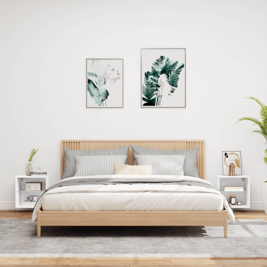 VidaXL Nachtkastjes met LED&apos;s 2 st wandgemonteerd wit