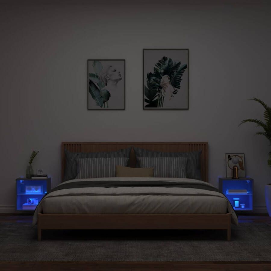 VidaXL Nachtkastjes met LED&apos;s 2 st wandgemonteerd zwart