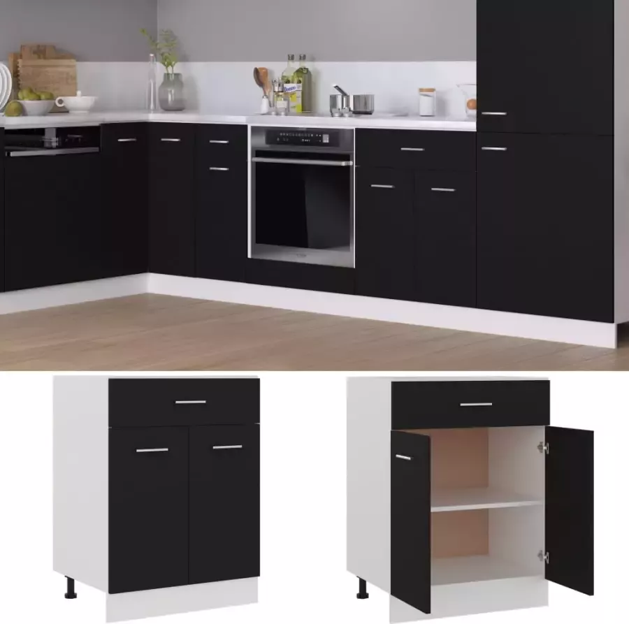 VidaXL Onderkast met lade Lyon 60x46x81 5 cm bewerkt hout zwart - Foto 2