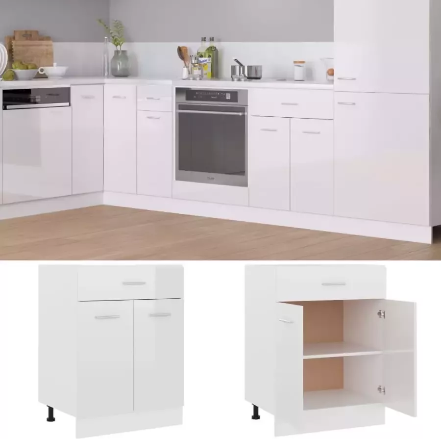 VidaXL Onderkast met lade Lyon 60x46x81 5cm bewerkt hout hoogglans wit - Foto 3
