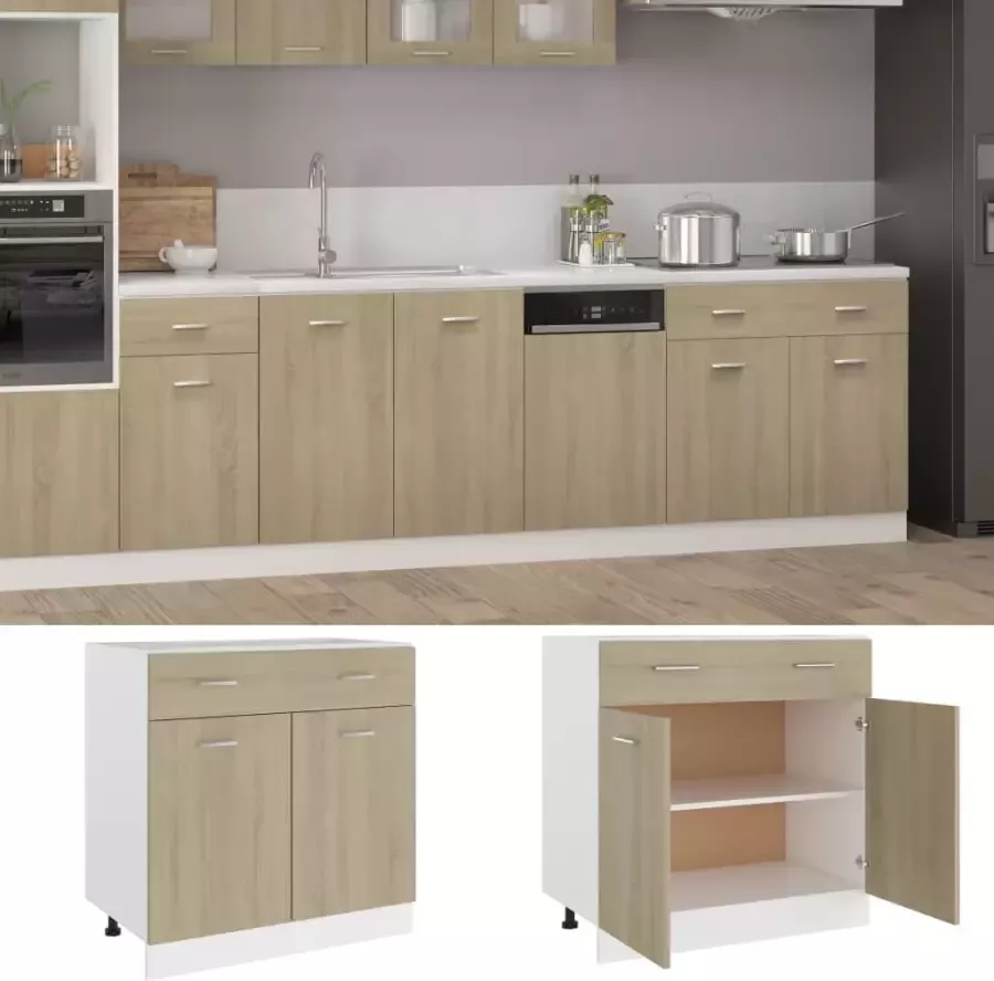 VidaXL -Onderkast-met-lade-80x46x81 5-cm-spaanplaat-sonoma-eikenkleurig - Foto 2