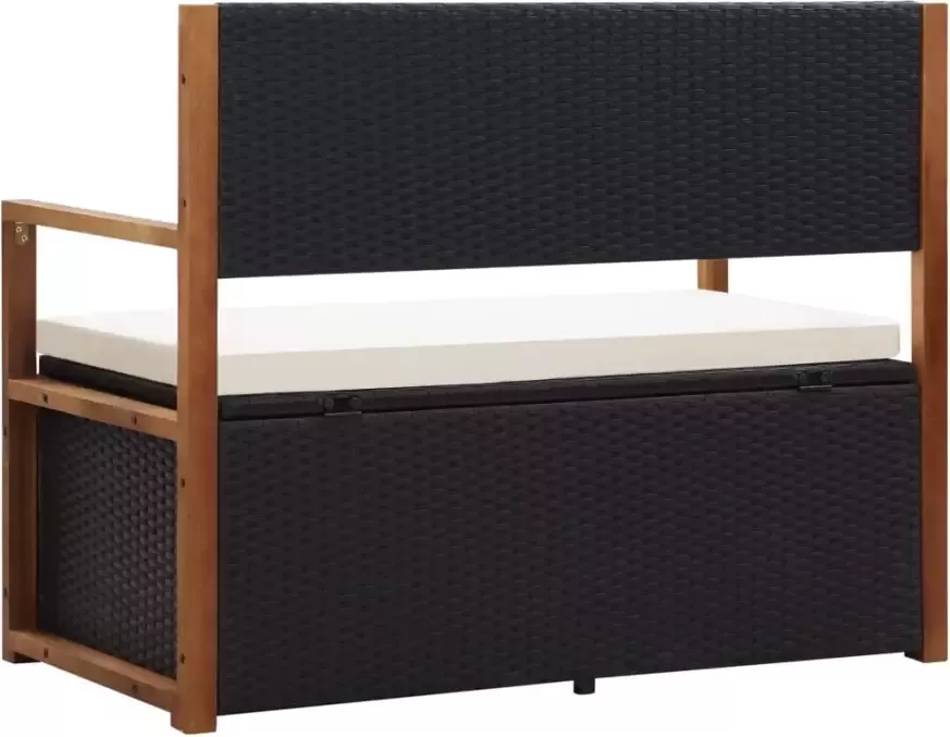 VIDAXL Opbergbankje 115 cm poly rattan en massief acaciahout zwart - Foto 2